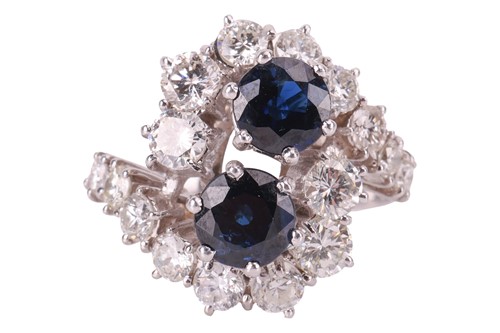 Lot 237 - A sapphire and diamond double cluster...