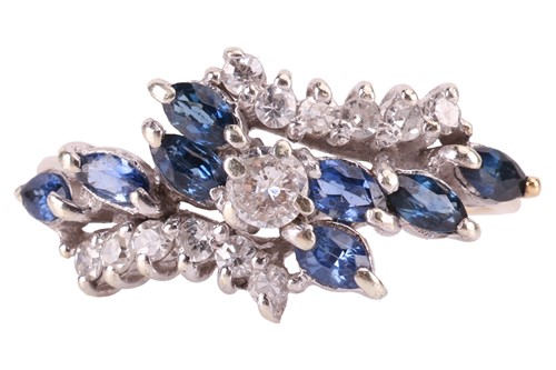 Lot 12 - A sapphire and diamond crossover cluster ring,...