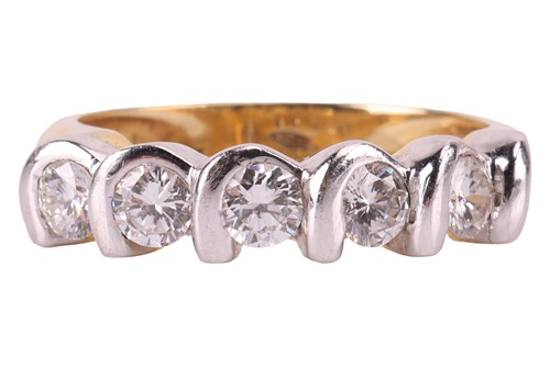 Lot 43 - A diamond five-stone ring in 18ct bi-coloured...