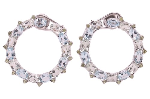 Lot 5 - A pair of gem-set hoop earrings, set with...