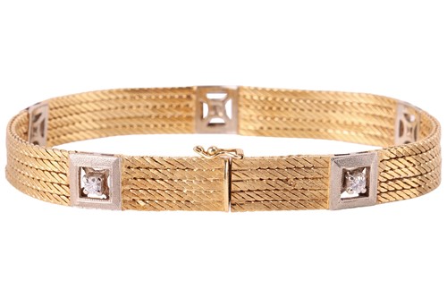 Lot 40 - A diamond-set mesh bracelet, composed of five...