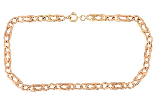 Lot 245 - A flat curb link chain anklet or bracelet of...