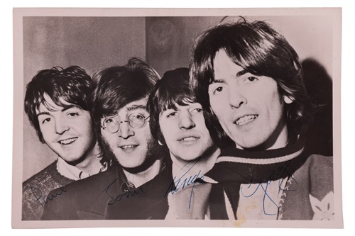 Lot 55 - The Beatles: Signed autopen black and white...