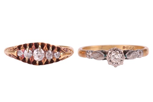 Lot 71 - Two diamond-set rings in 18ct yellow gold; to...