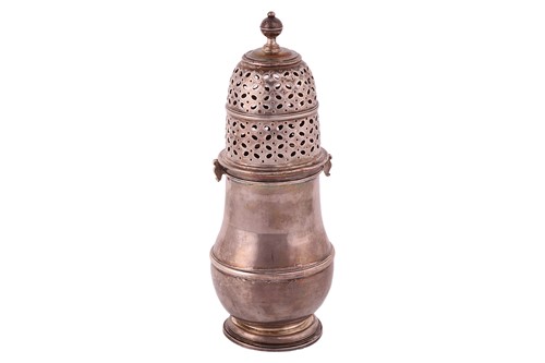 Lot 352 - A Queen Anne Britannia silver sugar caster, by...