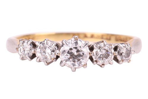 Lot 203 - A diamond five-stone half-hoop ring, with an...