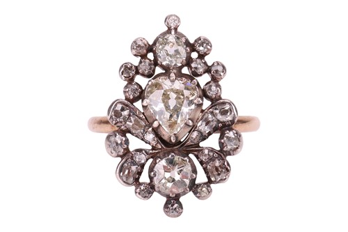 Lot 214 - An old-cut diamond cluster ring, the floral...