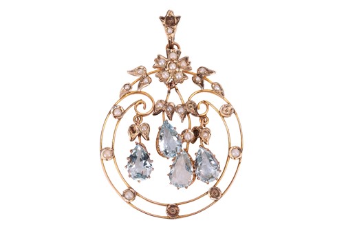 Lot 95 - An Edwardian aquamarine and seed pearl pendant,...