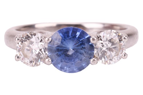 Lot 169 - A sapphire and diamond three-stone ring,...