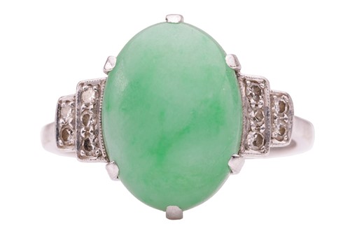 Lot 138 - An Art Deco style jade and diamond dress ring,...