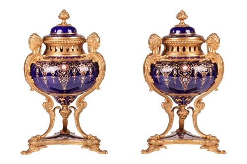 Lot A pair of Sevres style, ormolu mounted French...