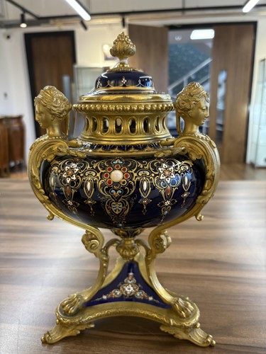 Lot 122 - A pair of Sevres style, ormolu mounted French...