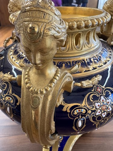 Lot 122 - A pair of Sevres style, ormolu mounted French...