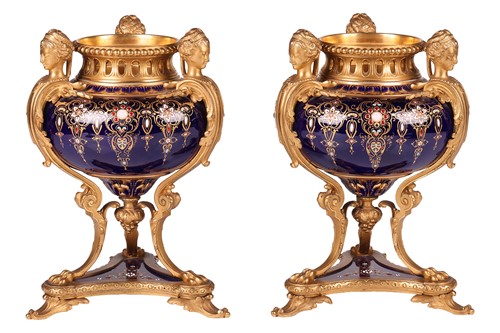 Lot 122 - A pair of Sevres style, ormolu mounted French...