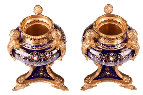 Lot 122 - A pair of Sevres style, ormolu mounted French...
