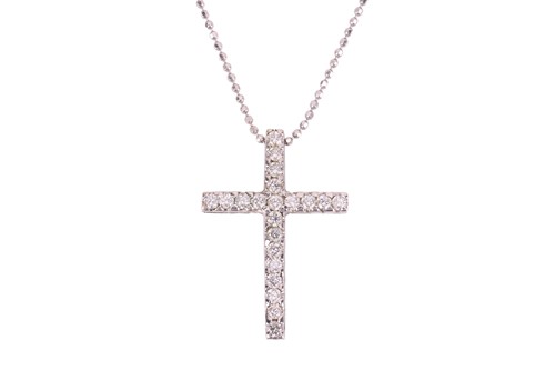 Lot 147 - A diamond cross pendant on chain, the cross...