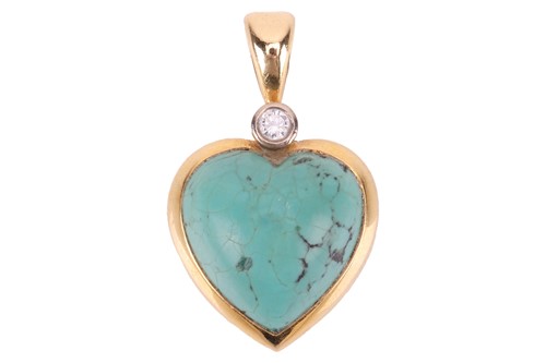 Lot 207 - A turquoise heart pendant, the heart-shaped...