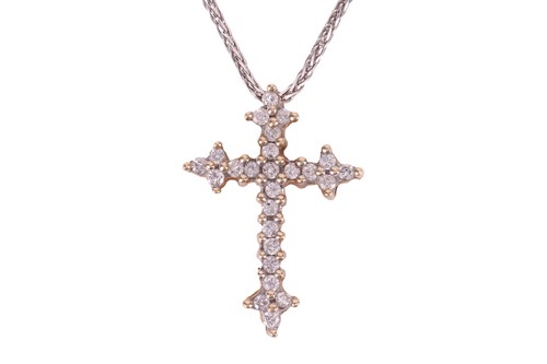 Lot 108 - A diamond cross pendant on chain, the cross...