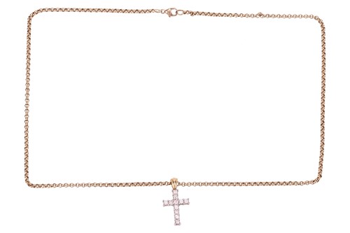 Lot 112 - A diamond cross pendant on chain, the cross is...