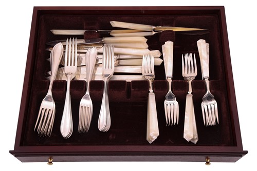 Lot 331 - A canteen of silver flatware, of reeded and...