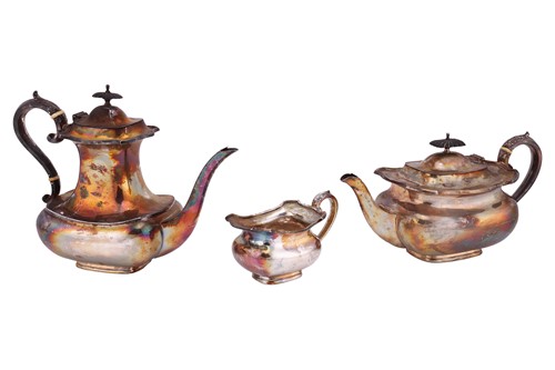 Lot 344 - A silver three-piece tea service, the teapot...