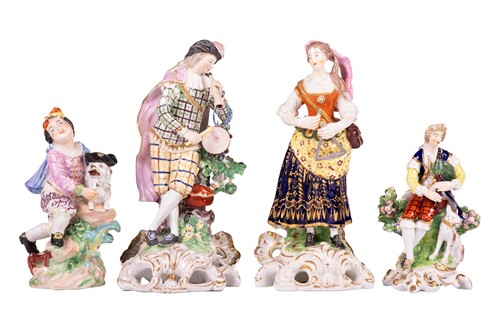 Lot 125 - A pair of Derby porcelain figures of musicians,...