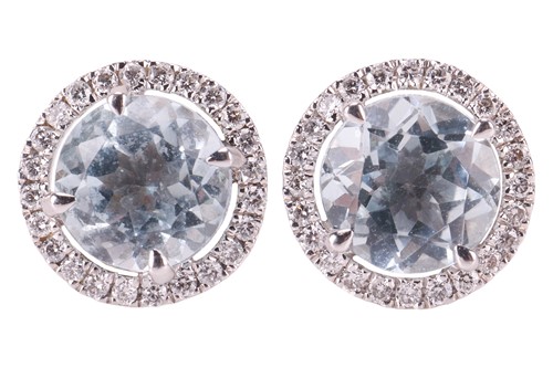 Lot 76 - Blue topaz and diamond stud earrings, each...