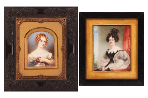 Lot 5 - Two 19th-century miniature portraits on ivory,...