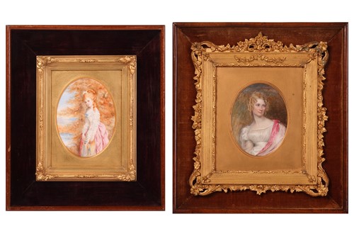 Lot 38 - Two 19th-century miniature portraits on ivory,...