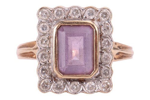 Lot 105 - An amethyst and diamond cluster ring in 9ct...