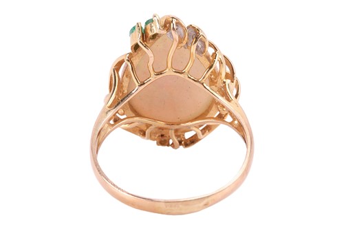 Lot 64 - An opal dress ring, collet-set with a...