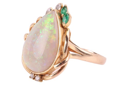 Lot 64 - An opal dress ring, collet-set with a...