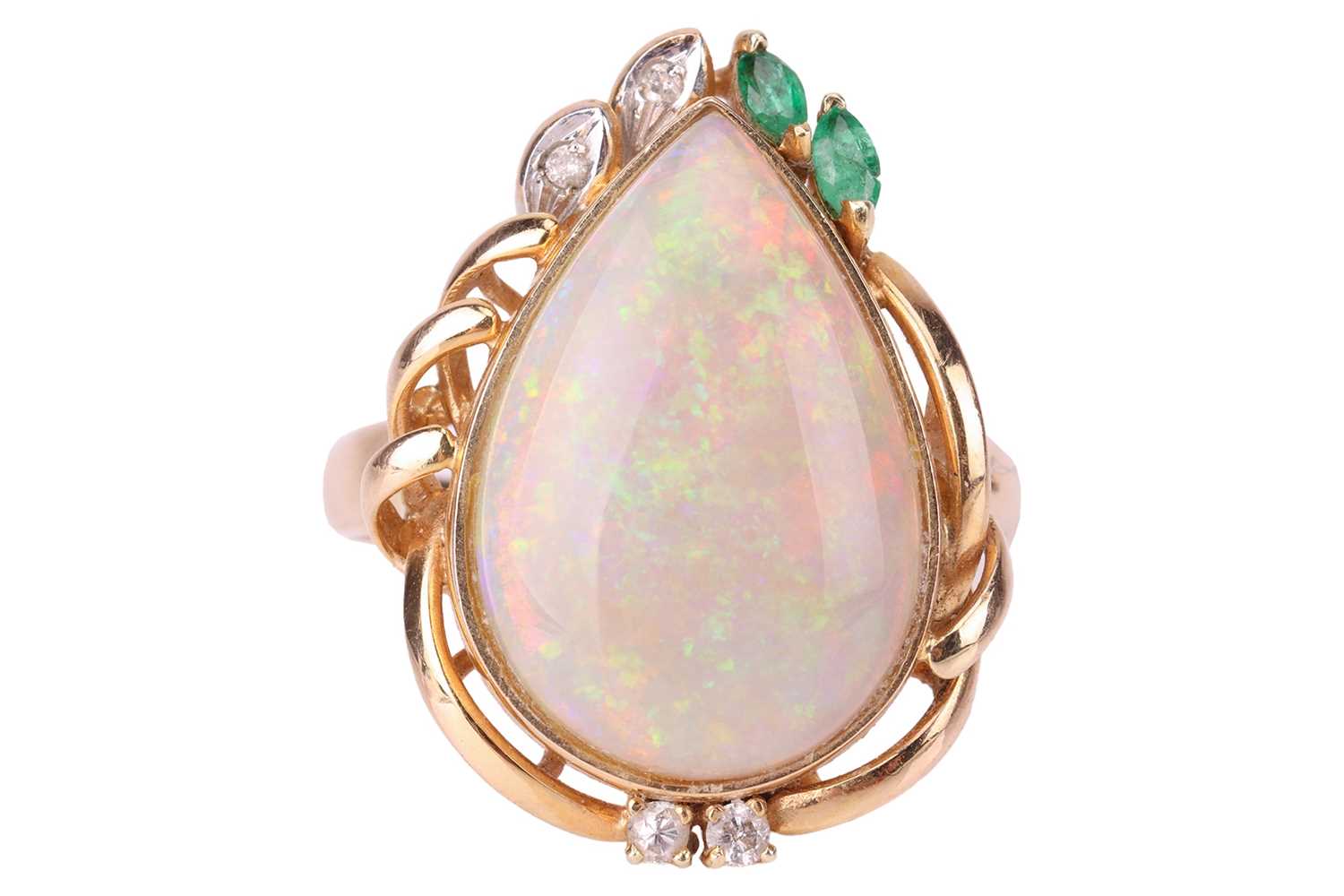 Lot 64 - An opal dress ring, collet-set with a...
