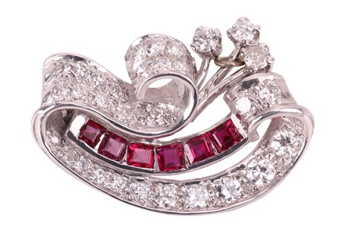 Lot 199 - A late Art Deco synthetic ruby and diamond...