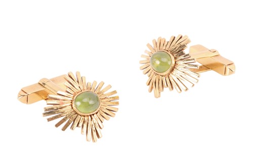 Lot 110 - A pair of chrysoberyl cabochon cufflinks, of...