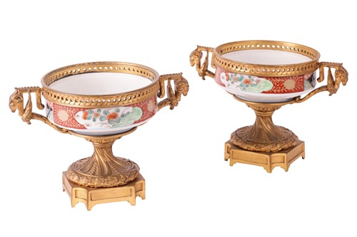 Lot 40 - A pair of ormolu-mounted Japanese Imari urns...