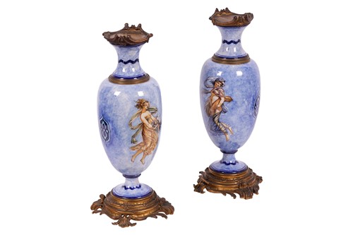 Lot 116 - A large pair of French faience baluster vases,...