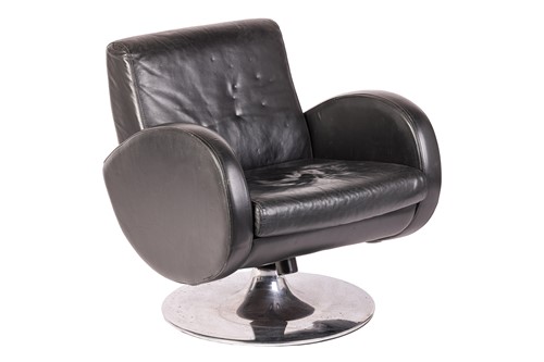 Lot 50 - A 'Mid Century Vintage' black leather swivel...