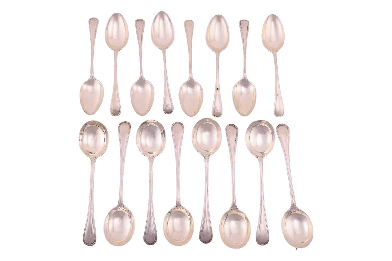 Lot 311 - A set of eight Old English thread pattern soup...