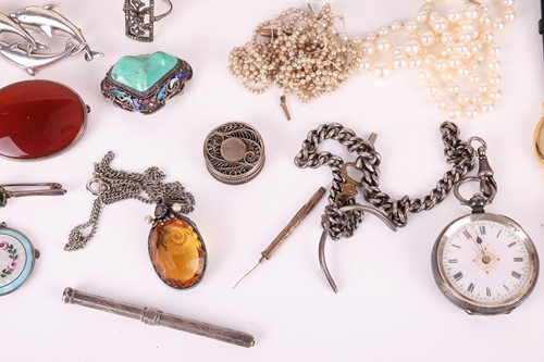 Lot 18 - A group of costume jewellery and two watches,...