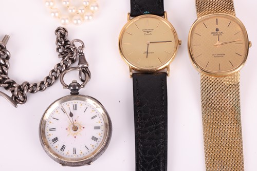Lot 18 - A group of costume jewellery and two watches,...