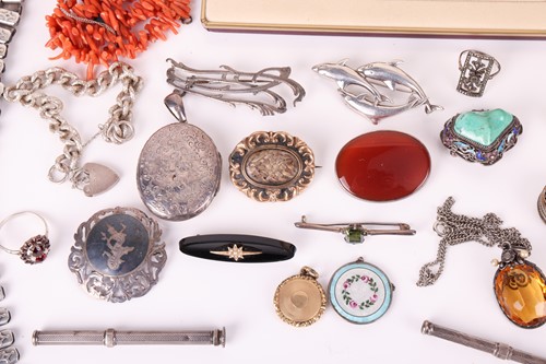 Lot 18 - A group of costume jewellery and two watches,...