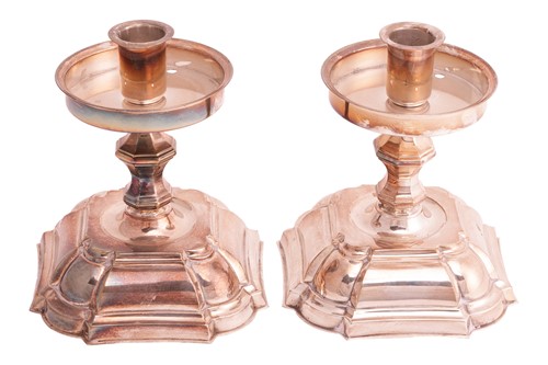 Lot 58 - A pair of Danish silver-plated candlesticks,...