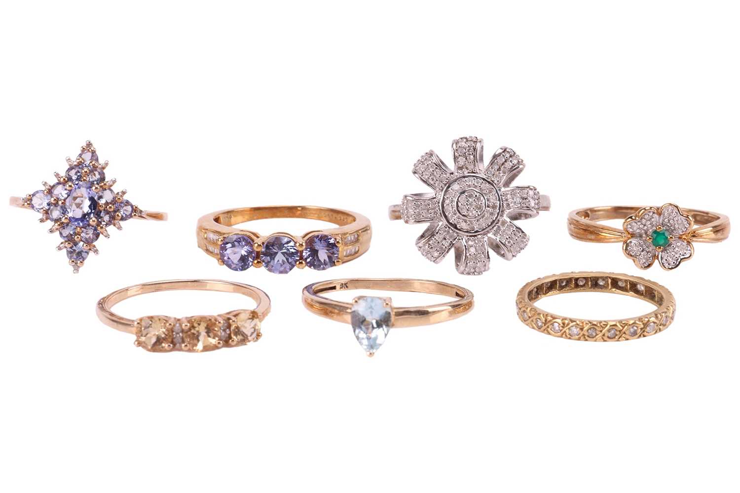 Lot 39 - A collection of seven gem-set rings; to...