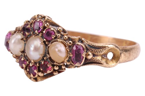 Lot 22 - A Victorian seed pearl and ruby ring, of...