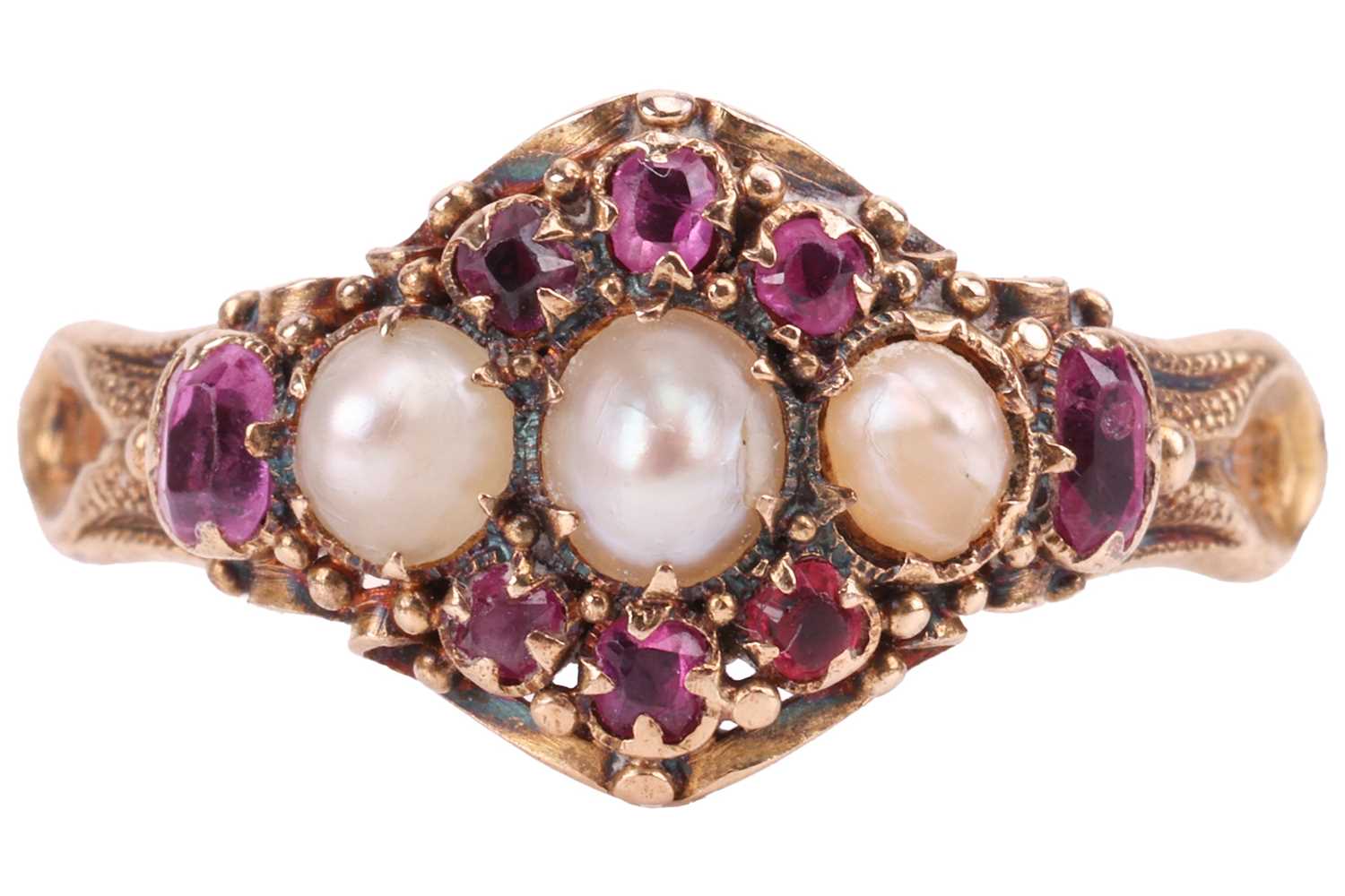 Lot 22 - A Victorian seed pearl and ruby ring, of...