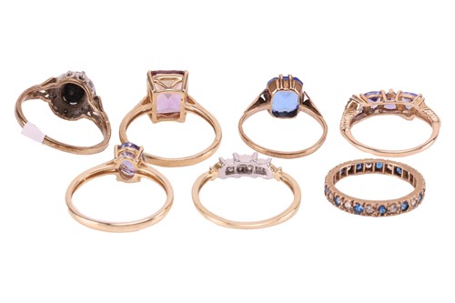 Lot 17 - A group of seven gem-set dress rings; to...