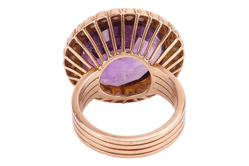 Lot 31 - A large amethyst and seed pearl cocktail ring,...