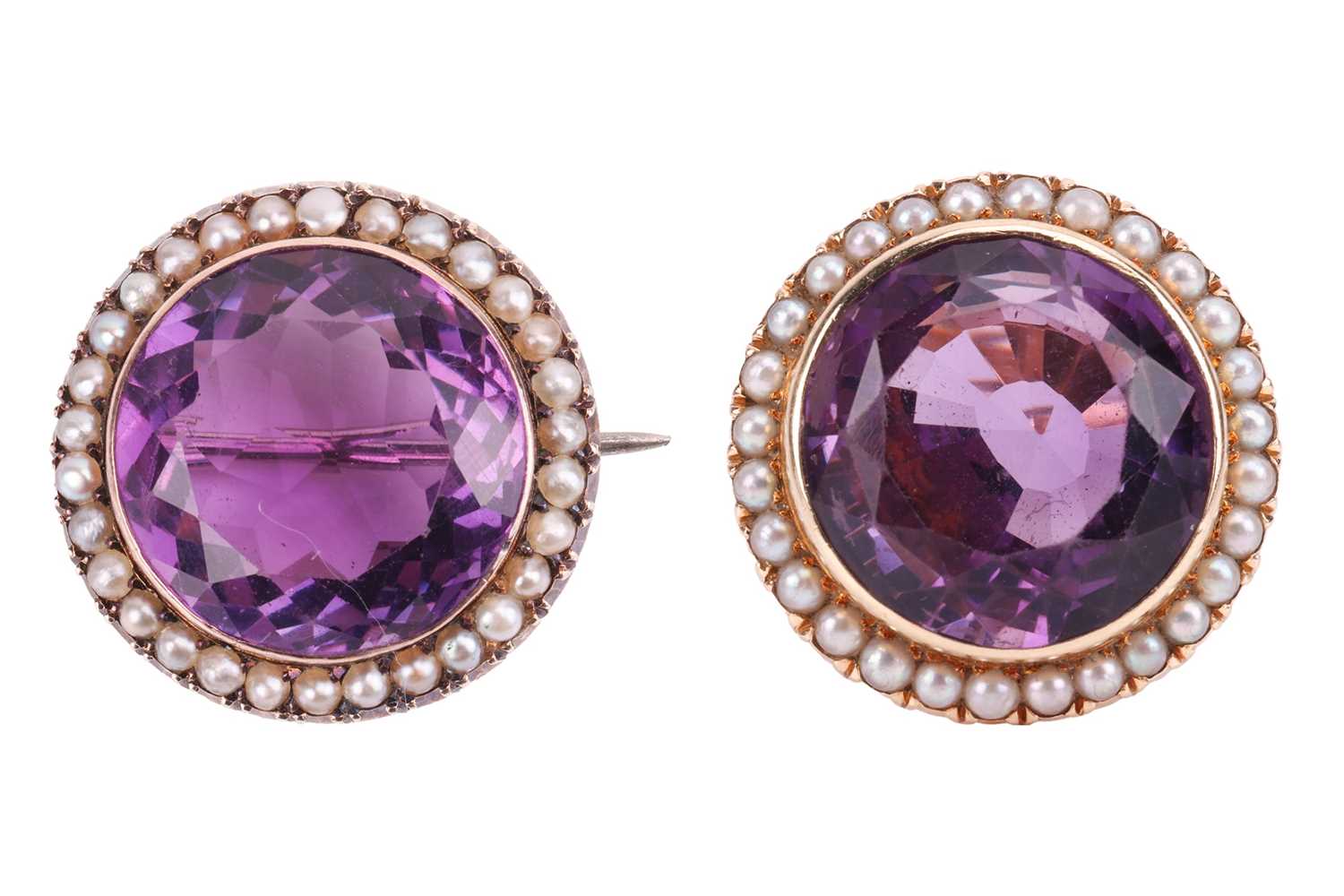 Lot 31 - A large amethyst and seed pearl cocktail ring,...