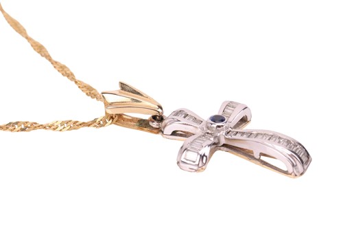 Lot 120 - A gem-set cross pendant on chain, the cross...